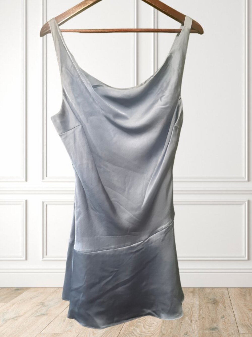 Wild Fable Blue Satin Cowl Neck Mini Slip Dress Y2K 90s